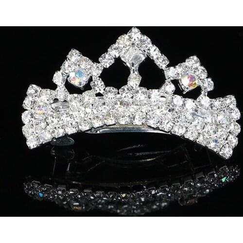 Fashion AB color rhinestone mini tiara crown charm pet barrette hairwear ornament jewelry accessories free shipping 6pcs lot