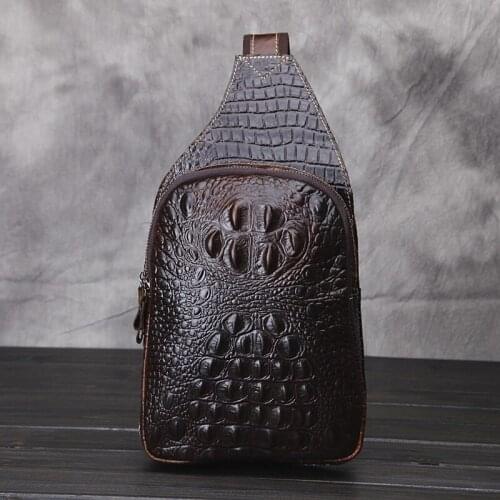 Genuine Leather Chest Bag New Crocodile Pattern Leather Shoulder Bags Casual Small Mens Bag