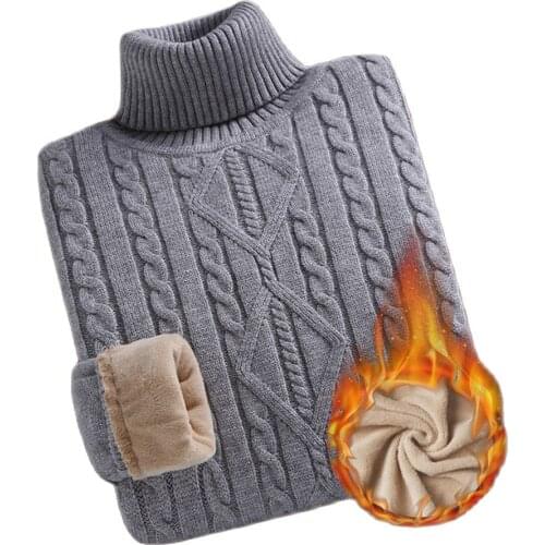 Mens Velvet Thickened Sweater Mens Winter Turtleneck Base Shirt Thick Knitted Shirt Warm Mens Inner Clothes