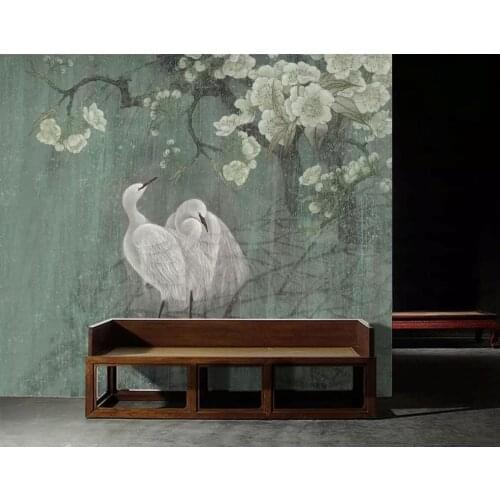 XUE SU Wall covering custom wallpaper new Chinese style hand-painted flowers and birds retro bedroom background wall