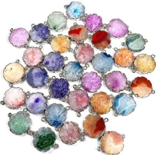 Natural Stone Striped agates pendant Flower shape Double hole connector for Handmade Jewelry Making DIY necklace accessories