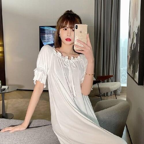 2021 Summer New Loose Long Dress Womens Nightdress Short Sleeve Modal Nightgown Home Wear Nightwear Night Dress Sleepwear