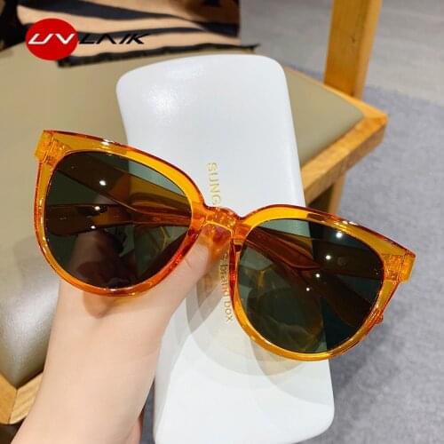 UVLAIK Big Frame Round Sunglasses Women Vintage Oversized Shades Sun Glasses Female Fashion Jelly Color Orange Pink Eyewear