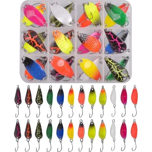 12PCS/24PCS Fishing Spoon Lure Metal Trout Lures with Single Hook Casting jig spinner bait for Bass Perch fishing lure