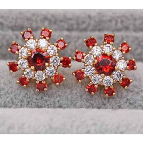 Luxury Trendy Women Earrings Bohe Vocation Flower Earrings Multiple Mix Color Stud Earrings Jewelry Gift accessories red zircon