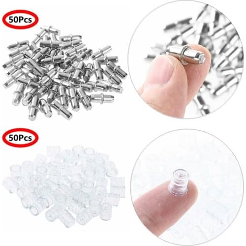 50Pcs Shelf Pin and Sleeve Metal Shelf Support Studs Peg for Shelves Furniture Kitchen Closet Cabinet Bookcase Fixed Renovated