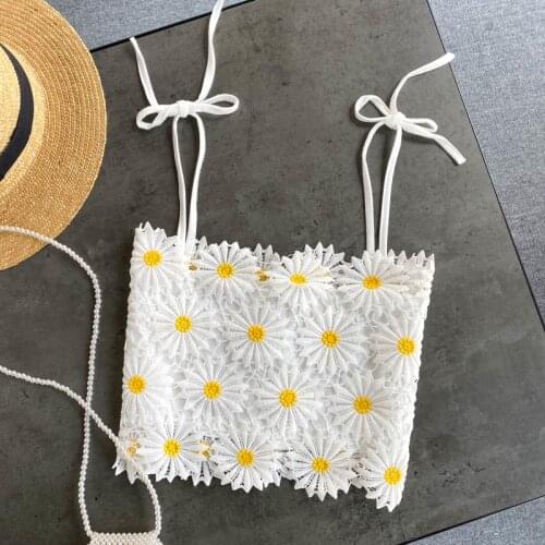 2021 Women Sexy Lace Tank Tops vest hollow out Chrysanthem Sling Crop Top Girls Camisole Strappy Spaghette Underwear Femme Veste