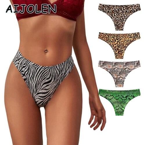 AIJOLEN Low-rise Leopard Print Zebra Print Thong and G-String Seamless Ice Silk Women Underwear Snake Print Sexy Elastic Panties