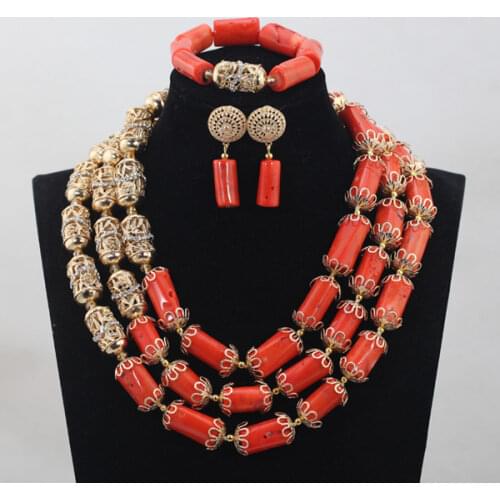 Splendid Original Coral Beads Wedding African Jewelry Sets New Necklace Earrings Set Christmas Coral Jewelry CNR729