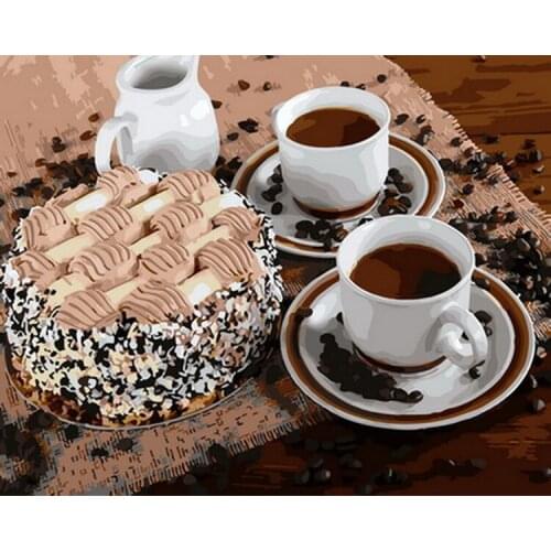 Frameless painting by numbers diy picture oil painting on canvas for home decor animal painting 4050 coffee with cake