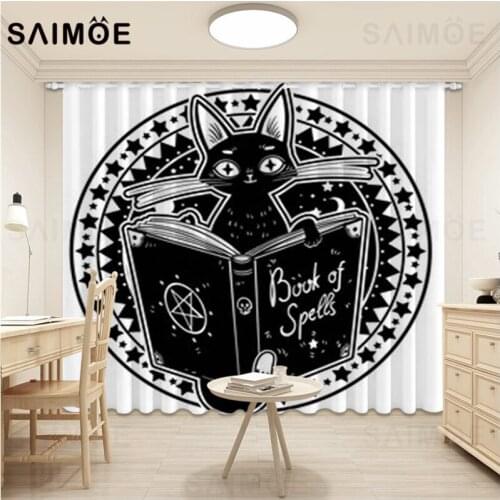 Halloween Decoration Curtain Gothic Moon Living Room Curtain Witch Black Cat Panda Wolf Curtains For Bedroom Ultra Micro Shading