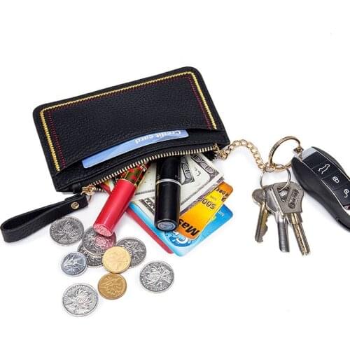 Genuine Leather Women Card Coin Key Holder Womens Purse leather Double Zipper Poucut organizer wallets Key Ring Credit card