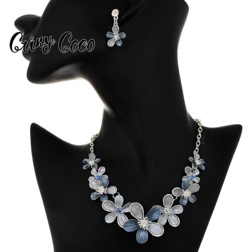 Cring Coco Rose Jewelry Sets for Women 2020 New Arrivals Crystal Flower Dangling Earrings Necklaces Woman Chain Necklace Set