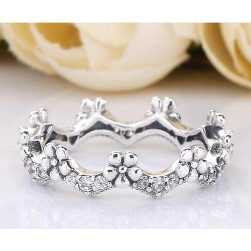 Original Spring Flower Crown With Crystal Rings For Women 925 Sterling Silver Ring Wedding Party Gift Fine Jewelry