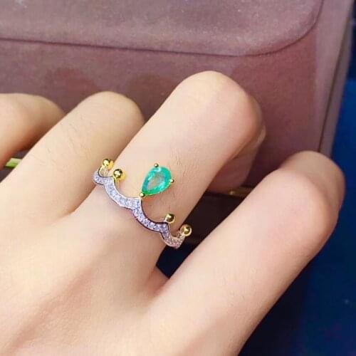 Fashion lovely crown Water drop Natural green Emerald ring S925 silver natural gemstone ring girl women party gift fine jewelry