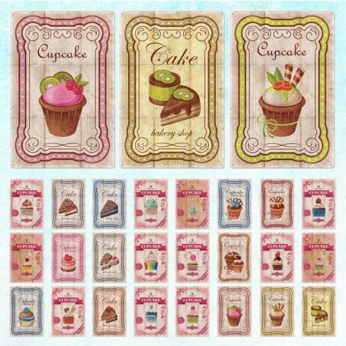 Cup Cake Tin Sign Vintage Metal Wall Decor Retro Poster Plaque Kitchen Cafe Club Room Home Art Plate