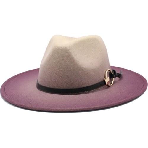 Winter Wool Jazz Fedora Hats Casual Men Women Leather Suede belt Felt Hat 2-color gradient Panama Trilby Formal Party Cap