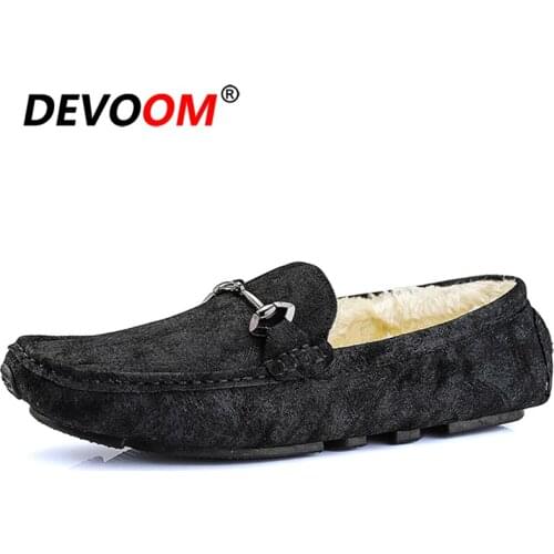 Winter Mens Loafers Shoes Leather Slip-On Moccasins Men Handmade Man Casual Shoes Fur Driving Walk Luxury Leisure Brand Shoes