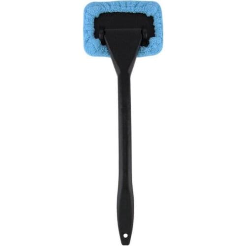 1PC Light Blue Car Window Brush Glass Cleaner Wiper Scraper Brush Cleaning Tool with Clean Cloth Pad Auto Car Accessories