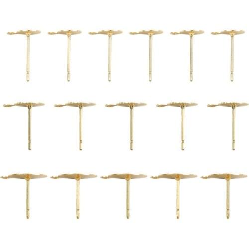 10pcs 6/8/10mm 18K Gold Plated Stud Earring Blank Base Fit Cabochon Cameo Settings Ear Post Earring For DIY Earrings Material