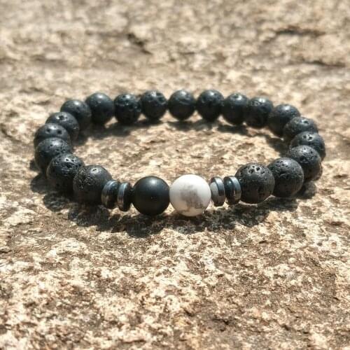 2 Styles Green Chakras White Stone 8mm Black Lava Beads DIY Aromatherapy Essential Oil Diffuser Bracelet Stretch Yoga Jewelry