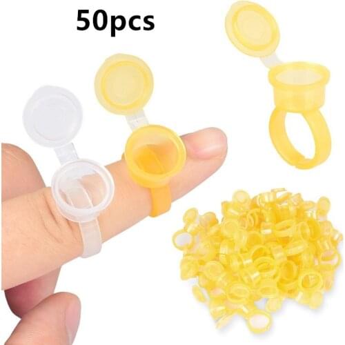 50pcs/lot Permanent Makeup Accessories Supply Microblading Pigment Holder Tattoo Ring Ink Cup Glue Holder for Eyebrow Extension