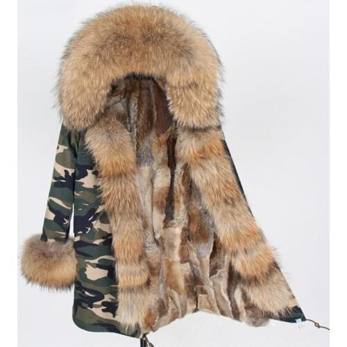7XL Women Long Parkas Real Fox Fur Coat Winter Jacket Natural Rabbit Fur Liner Natural Raccoon Fur Collar Parka Womens Jacket