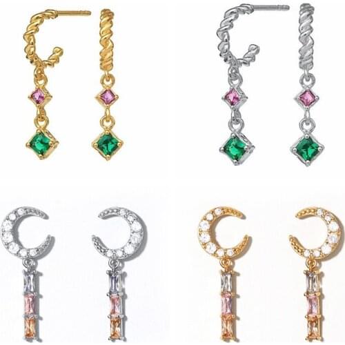 925 Silver Ear Needle Stud Earring For Woman Ladies Engagement Party Bling Color Zircon Piercing Ohrringe Korean Earring Jewelry