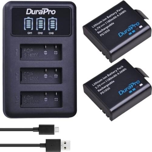 2x 1180mAH PG1050 SJ4000 Camera Batteries +LED 3-port USB Charger for SJCAM SJ4000 SJ5000X M10 EKEN H9 H9R H8R H8 Action Cameras