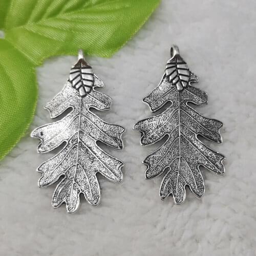 Free Ship 60 pcs Antique silver leaves charms pendant 48x26mm