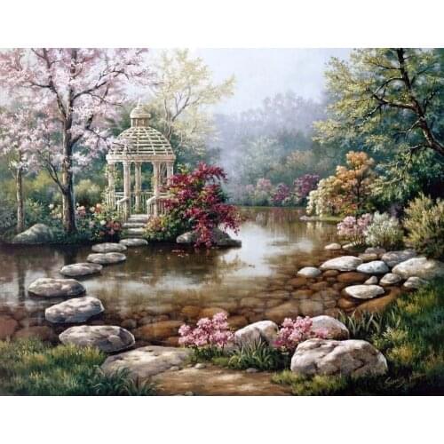 Frameless painting by numbers wall decor diy picture oil painting on canvas for home decor 4050 river with stone