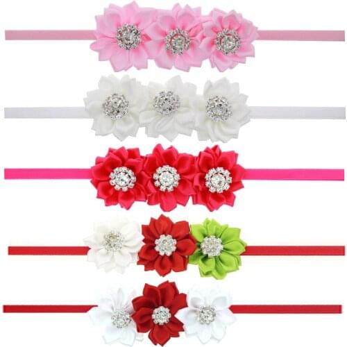 Boutique Rhinestone Polygonal Flowers Toddler Hairband Handmade Floral Baby Elastic Headband Infant Headwear Party Decoration