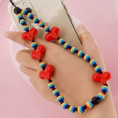 Go2Boho Phone Chain Telephone Jewelry Mobile Chains For Cell Phone Case Multicolor Heart Charm Strap Beaded Lanyard Hanging Cord