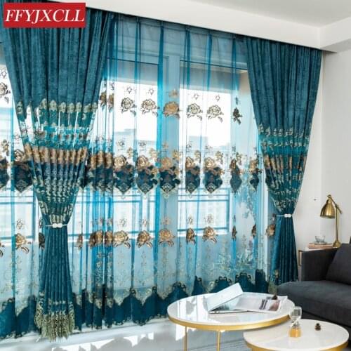European Velvet Embroidery Curtain Chenille Modern Tulle Curtain Drapery Decoration Living Room Bedroom Curtain