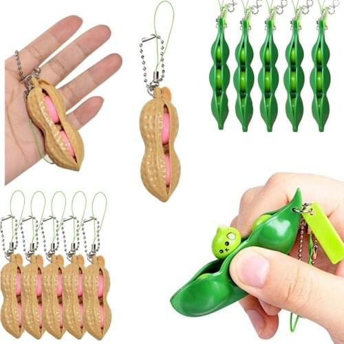 Fitget Toy Infinite Squeeze Edamame Keychains Squishies Bean Anti stress Reliever juguetes Decompression Decorations Kids Gift