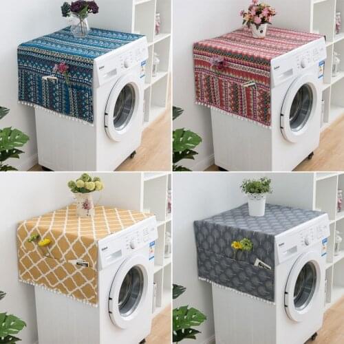 Geometric Washing Machine Dust Cover Tassel Refrigerator Cover with Pouch Dustproof Furniture Protector Cloth Home Cleaning