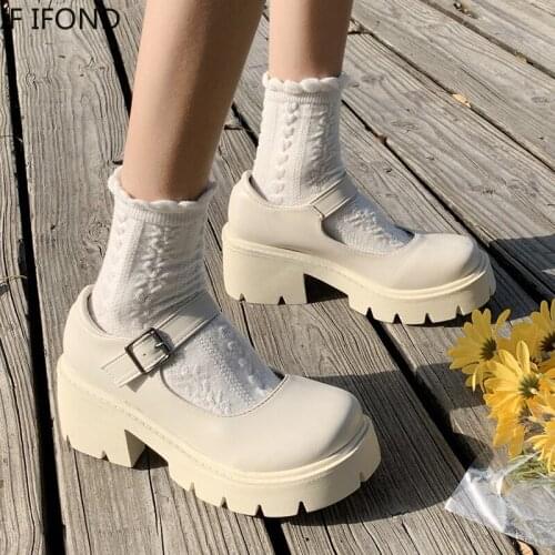 IF IFOND Spring Platform Leather Shoes Women Japanese Style Mary Jane Shoes Women Vintage Soft High Heel Shoes Woman Moccasins