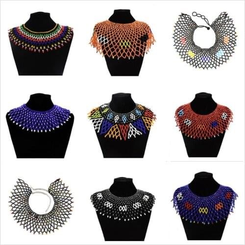 Indian Tribal African Statement Necklaces Colorful Resin Beaded Egyptian Ethnic Bib Collier Shoulder Choker Necklace Jewelry