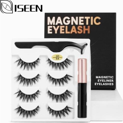 ISEEN 3D Mink Magnetic Eyelashes Natural False Eyelashes Magnetic Eyeliner &Tweezers Waterproof Long Lasting Makeup Extension
