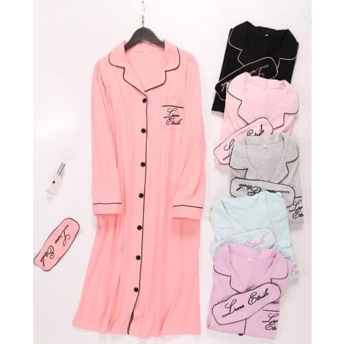 Korean Women Nightgown Spring /autumn Knit Cotton Long Sleeve Ladies Sleep Skirt Loose Thin Summer Casual Pajama Shirt Skirt