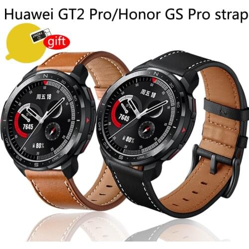 Leather Watch Band for Huawei Watch GT 2 PRO/Honor watch GS Pro X strap smartwatch bracelet with HD Screen protector film