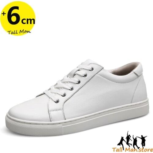 Sneakers Men Leather Shoes Elevator Shoes Heightening Shoes Height Increase Shoes Height Shoes Tall Shoes Insole 6cm White Shoes