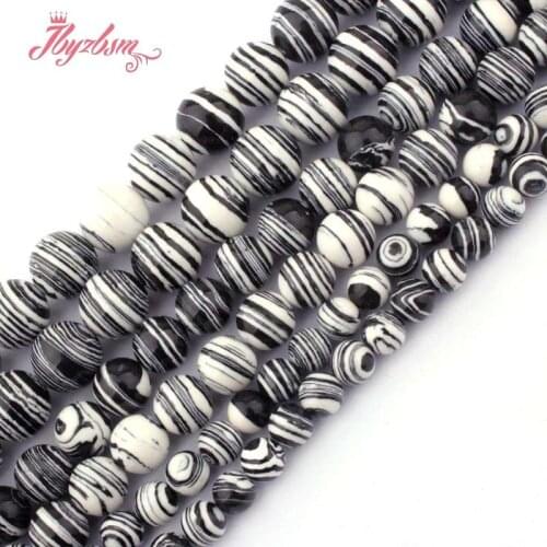 6,8,10,12mm Round Beads White Black Manmade Malachite Stone Beads For DIY Necklace Bracelets Jewelry Making 15" Free Shipping