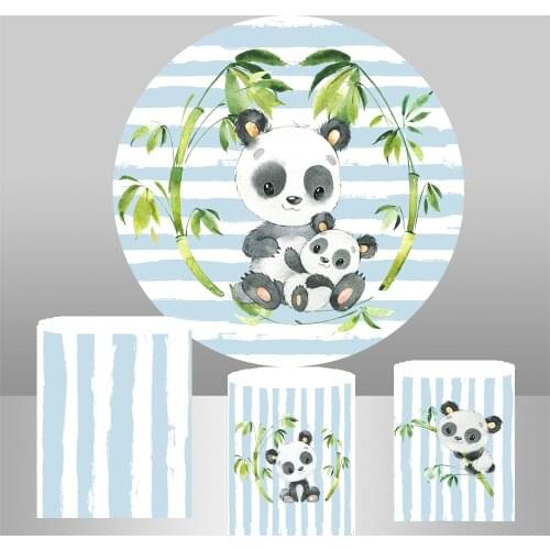 Round circle background Cartoon watercolor panda Backdrop baby shower boys birthday Party table Cover Photo Studio props YY-326