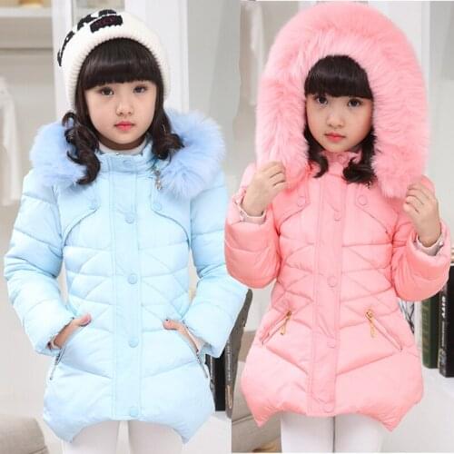 Big Size Teenager Princess Winter Warm Jacket Thick Heavy Slim Grid Fur Collar Hooded Outerwear For Girl Children Windbreaker