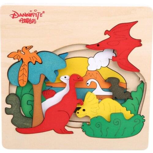 Hot Kids Children Educational Wooden Toys Multilayer Classic Cartoon 3D Animal Puzzle Baby Gift Child Wood Puzzle Teaching Toy