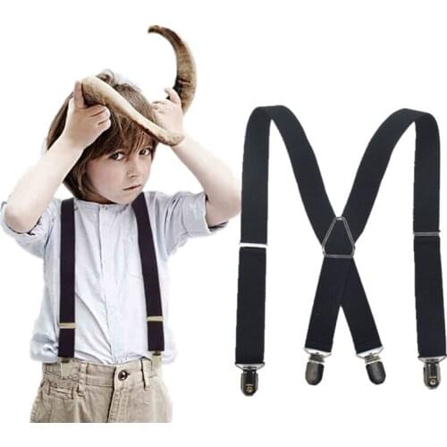 Fashion adjustable strap x back baby and children suspenders 2.5*65cm 4 clips kids black gray braces