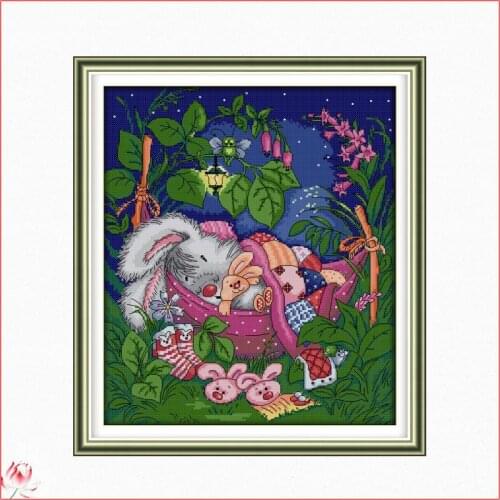 Cute Rabbits Cartoon Animal Pattern Cross Stitch Kit 14CT 11CT Printed Canvas DIY Embroidery Set Needlework Home Decoration