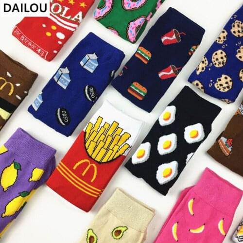 Hot Cross-Border Tube Socks Women Fruit Lemon Avocado Food Burger Cookie Beer Cartoon Socks Cotton Korean Pink Socks Popsocket