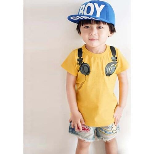 2016 New Summer children T-shirts 100% Cotton Headphone Design Boys Kids T shirt Short Sleeve T-shirt Tops